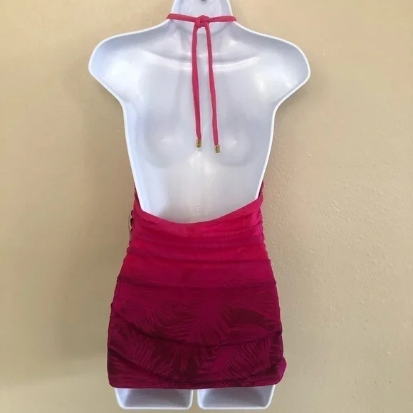 LAUREN Ralph Lauren Ombre Palm High Neck Ruched Halter Slimming Tankini Size 12 - Picture 2 of 16